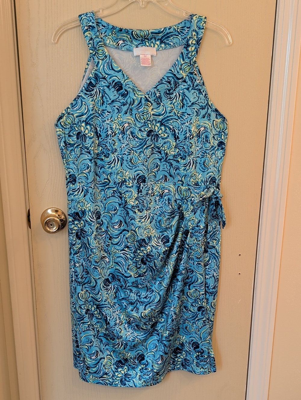 Stella Parker Blue Floral Wrap Dress Women's Size Medium Sleeveless V-Neck